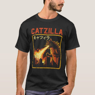 Catzilla Katzenmonster Lustige Japanische Parodie T-Shirt