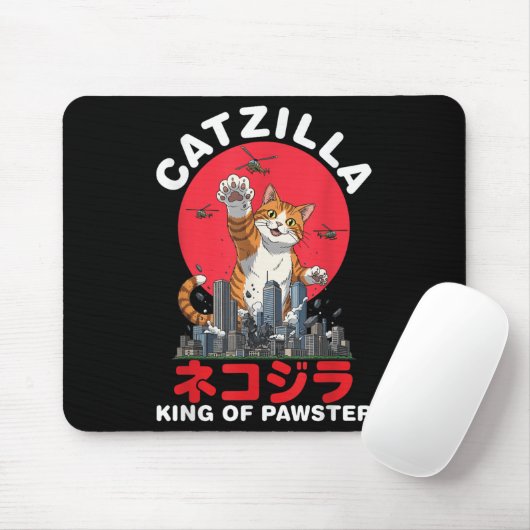 Catzilla King of Pawster Giant Cat zerstören Stadt Mousepad (Mit Mouse)