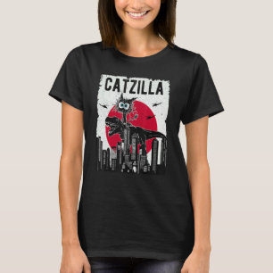 Catzilla Lustige Retro-Katze Kätzchen Reitet T.Rex T-Shirt