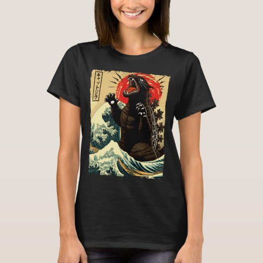 Catzilla Lustiger Japanischer Stil  T-Shirt (Vorderseite)