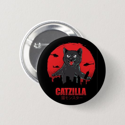 Catzilla Monster Cat Classic Round Button (Vorne & Hinten)