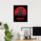 Catzilla Monster Cat Destroys Skycraper Gebäude Poster (Heimbüro)