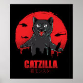 Catzilla Monster Cat Destroys Skycraper Gebäude Poster (Vorne)