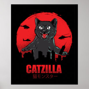 Catzilla Monster Cat Destroys Skycraper Gebäude Poster