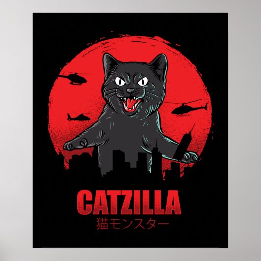 Catzilla Monster Cat Destroys Skycraper Gebäude Poster (Vorne)