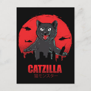 Catzilla Monster Cat Destroys Skycraper Gebäude  Postkarte