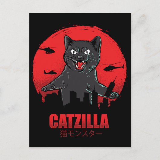 Catzilla Monster Cat Destroys Skycraper Gebäude Postkarte (Vorderseite)