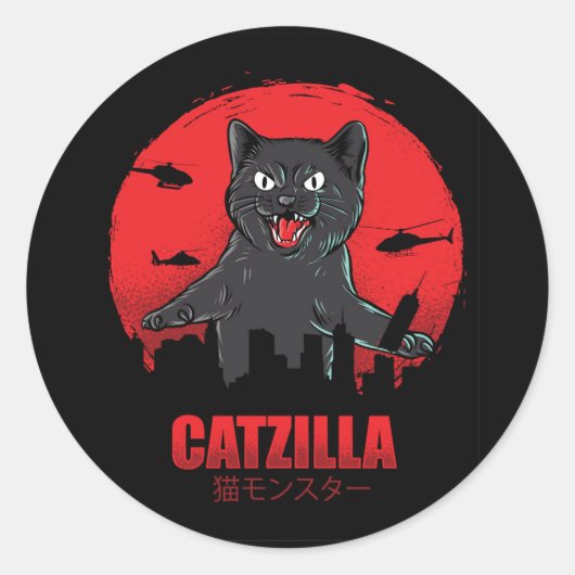 Catzilla Monster Cat Runder Aufkleber (Vorderseite)