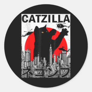 Catzilla Niedlich Art Japanisches Katzen für Katze Runder Aufkleber