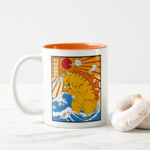 Catzilla Off Kanagawa Lustige Japanische Katzenkun Zweifarbige Tasse