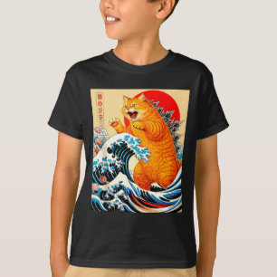 Catzilla orange Katze japanische Kunst für Männer T-Shirt