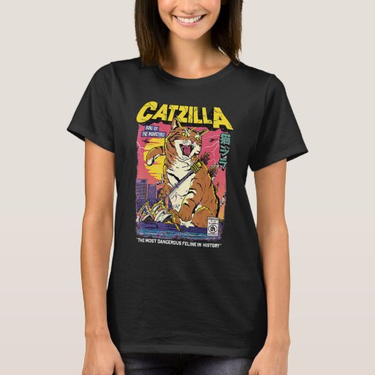 Catzilla Retro Titan Cute Kitten Japanese Cat Love T-Shirt (Vorderseite)