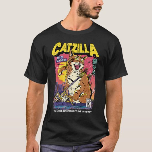 Catzilla Retro Titan Cute Kitten Japanese Cat Love T-Shirt (Vorderseite)