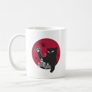Catzilla - Riesenschwarze Katze Parodie mit Stadt Kaffeetasse