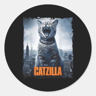 Catzilla Roaming über City Skyline Cat Monster Kit Runder Aufkleber