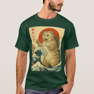 Catzilla Scottish Fold Katze Japanische Kunst Gesc T-Shirt