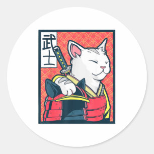 Catzilla Uralte japanische Katzenkunst Vintage-Nin Runder Aufkleber