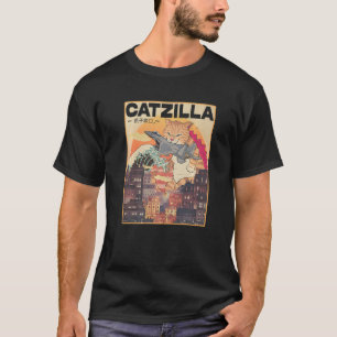 Catzilla Vintag Funny Niedlich Cat Art Japanisch S T-Shirt