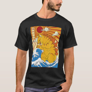 Catzilla Vintag Niedlich Cat Japanischer Sonnenunt T-Shirt