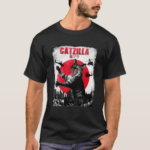 Catzilla Vintage Japanischer Sonnenuntergang Kätz T-Shirt