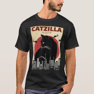 Catzilla Vintage Lustiger Katze Japanischer Sonnen T-Shirt