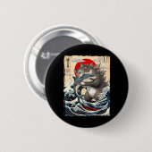 Catzilla vs Meg Japanische Great Wave Kunst Funny Button (Vorne & Hinten)