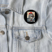 Catzilla vs Meg Japanische Great Wave Kunst Funny Button (Beispiel)