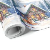 Caucasian Shepherd Dog Mountain Cabin Christmas Geschenkpapier (Rolleneckpunkt)