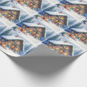 Caucasian Shepherd Dog Mountain Cabin Christmas Geschenkpapier (Ecke)