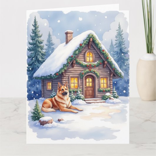 Caucasian Shepherd Dog Mountain Cabin Christmas Karte (Vorderseite)
