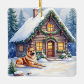 Caucasian Shepherd Dog Mountain Cabin Christmas Keramikornament (Vorderseite)