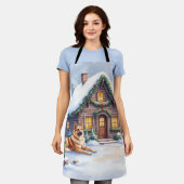 Caucasian Shepherd Dog Mountain Cabin Christmas Schürze (Getragen)