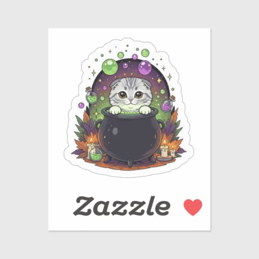 Cauldron Fold - Niedliche schottische Fold Hexe Ha Aufkleber (Blatt)