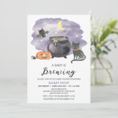 Cauldron Halloween Baby Braut Babydusche Einladung (Stehend Vorderseite)