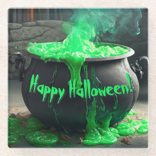 Cauldron Halloween Glasuntersetzer (Vorderseite)