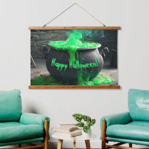 Cauldron Halloween Wandteppich Mit Holzrahmen