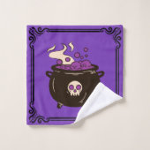 Cauldron, Niedliches, graues Halloween Badhandtuch Set (Waschlappen)