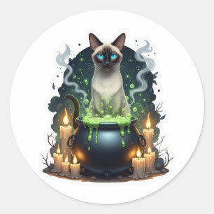 Cauldron Siamese - Magische siamesische Katze Runder Aufkleber