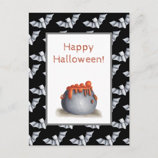Cauldron und Bats Happy Halloween Postkarte (Vorderseite)