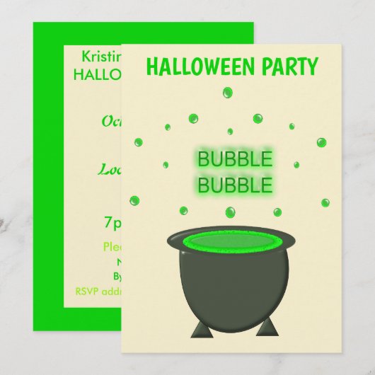 Cauldron und Bubbling Green Brew Halloween Custom Einladung (Vorne/Hinten)