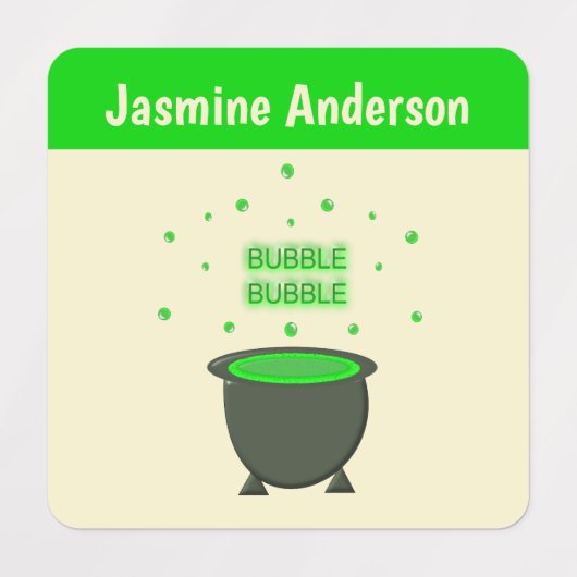 Cauldron und Bubbling Green Brew Halloween Custom Etiketten (Design 1)