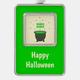 Cauldron und Bubbling Green Brew Halloween Custom Rahmen-Ornament Silber
