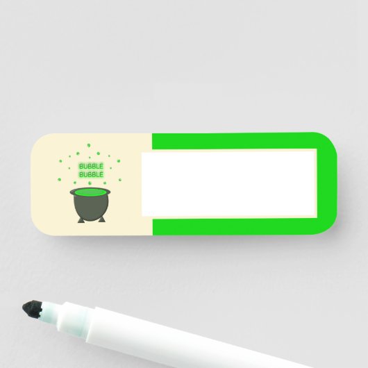 Cauldron und Bubbling Green Brew Halloween Namensschild (Beispiel)