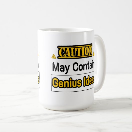 Cautiion Genius Ideas Funny Office Geschenk Kaffeetasse (VorderseiteRechts)
