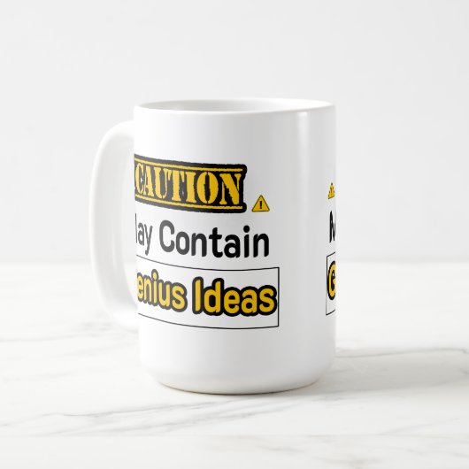 Cautiion Genius Ideas Funny Office Geschenk Kaffeetasse (Vorderseite Links)