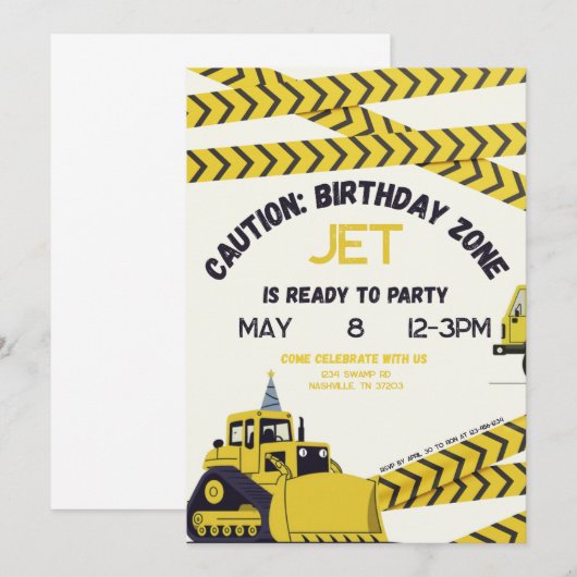 Caution: Birthday Zone Invitation Einladung (Vorne/Hinten)