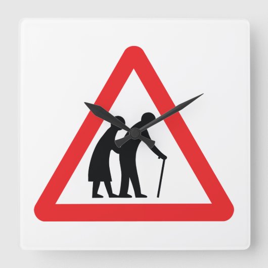 CAUTION Elderly People - UK Traffic Sign Quadratische Wanduhr (Vorderseite)