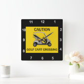 Caution Golf Cart Crossing Sign Quadratische Wanduhr (Zuhause)