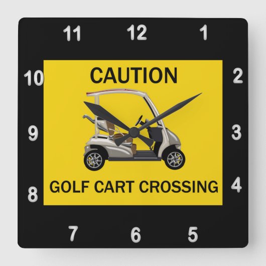 Caution Golf Cart Crossing Sign Quadratische Wanduhr (Vorderseite)