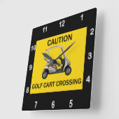 Caution Golf Cart Crossing Sign Quadratische Wanduhr (Winkel)
